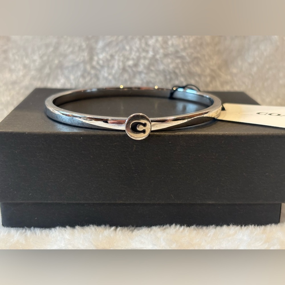 NWT Coach Silver Bangle with Logo Charm - Picture 2 of 8